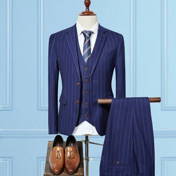 

high quality men Striped Suit 3 Piece Set (Jacket+Vest+Pants ) Autumn mew suit Blazer Coat Waistcoat Vests and trousers