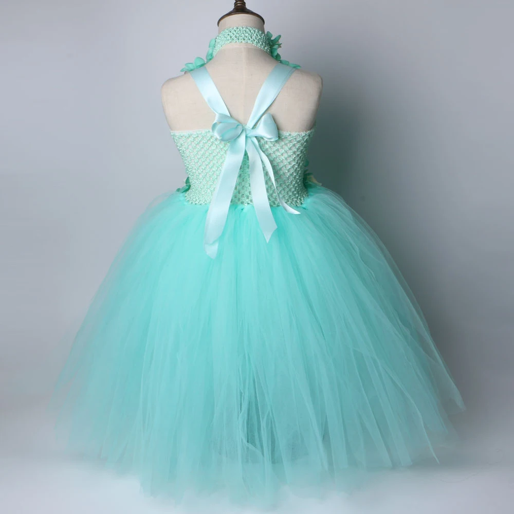 Мятно-зеленое платье-пачка с цветочным узором для девочек вечерние платья из тюля для девочек детское платье феи принцессы бальное платье для девочек, свадебное платье с цветочным узором для девочек