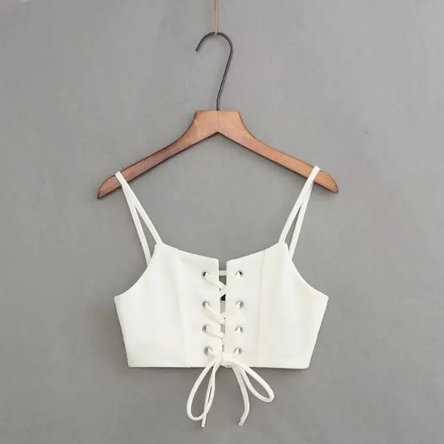 Jellpe Summer New Women's Clothing Fashion Bandage Short Crop Camisole Strapless Tube Top with Falsies Female Tanks Camis