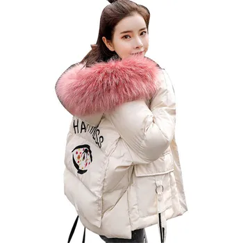 

2019 New Bread Service Female Student Korean Short Cotton coat Fur collar Thicken Keep warm Loose Down Jacket Winter AA2
