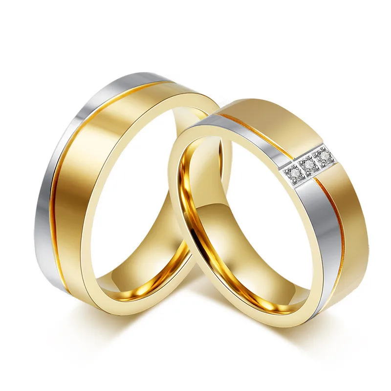 

Fashion Gold Filled Couples Rings for Women Titanium Steel Wedding Engagement CZ Band Vintage Ring anel Jewelry R150