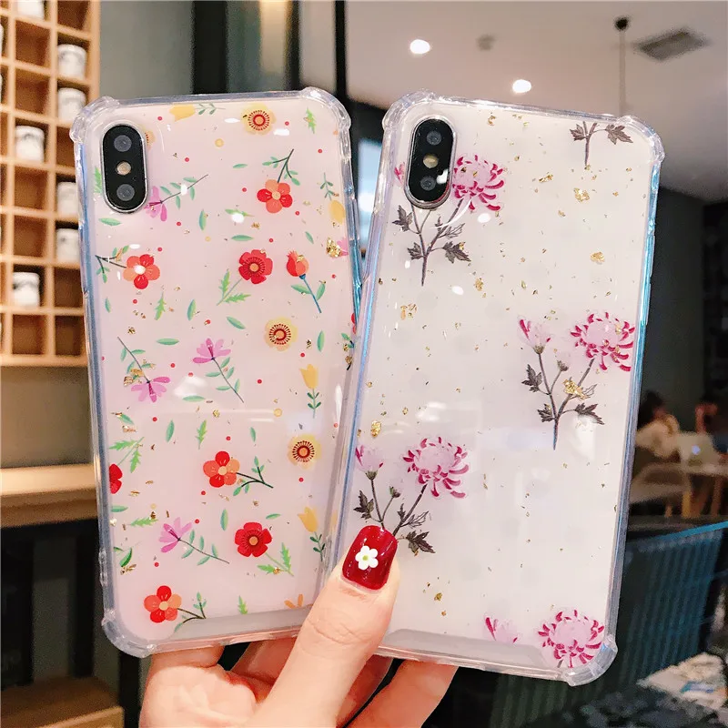 

For iPhone XR Case Glitter Gold Foil Leaf Flower Patterned IMD Silicon Back Cover For iPhone X XS Max 7 8 6s 6 s Plus Capa Coque