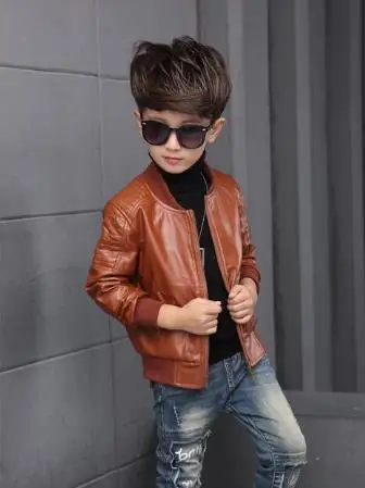 Пальто для мальчиков; детская одежда; модная повседневная куртка-бомбер с длинными рукавами для мальчиков; удобная простая детская куртка из искусственной кожи - Цвет: coffee