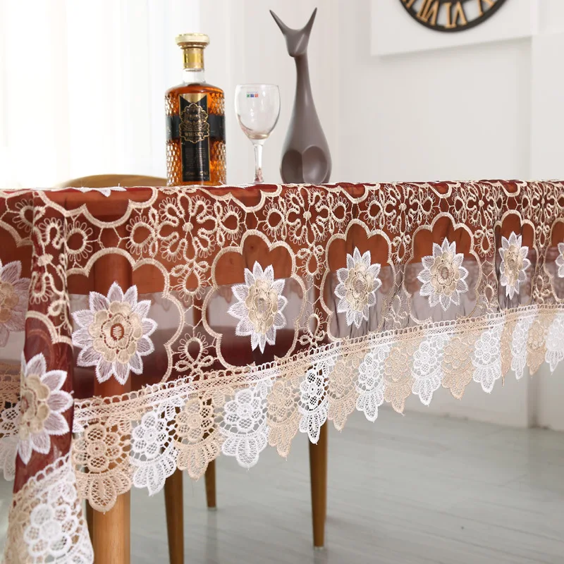 جديد شفاف سماط التطريز اللوتس النمط الأوروبي المياه للذوبان الدانتيل تنحنح الغزل غطاء قابل للغسل مفرش طاولة على طاولة شاي