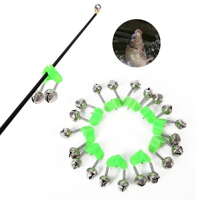 

10Pcs Bite Alarms fishing Rod Bells Fishing Accessory Tip Clip Bells Ring Green ABS Outdoor Night Sensitive shake Alerter