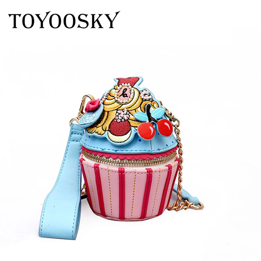 

TOYOOSKY 2018 New Small Cupcake Cake Shape Women's Shoulder Bags Female Cartoon Cute PU Leather Messenger Bag Clutch Handbag
