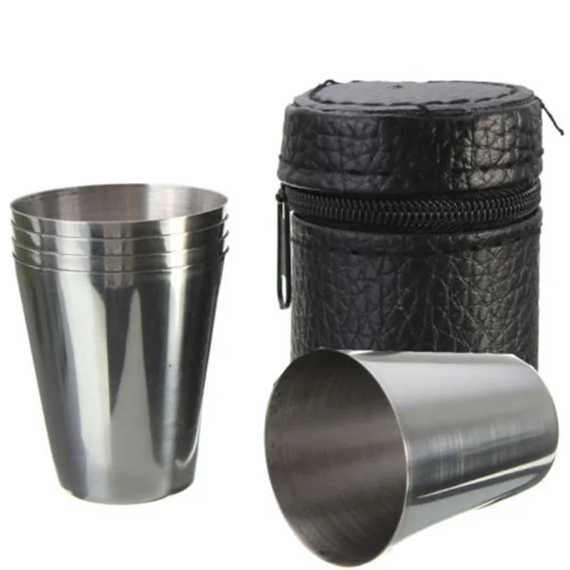 

LBME 4PCS Stainless Steel Cups Mug With PU Cover Case Coffee Tea Beer Camping Tumbler