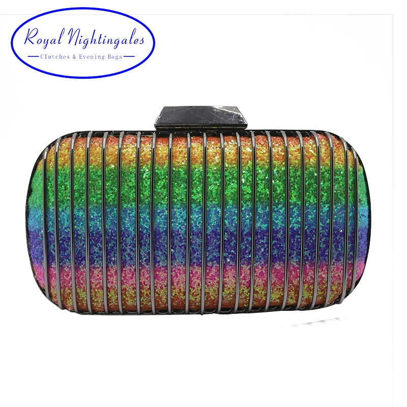 

Royal Nightingales Rainbow Sequin Metal Box Clutch Bags Evening Bags and Clutches for Womens Party Prom Day Bag Handbag