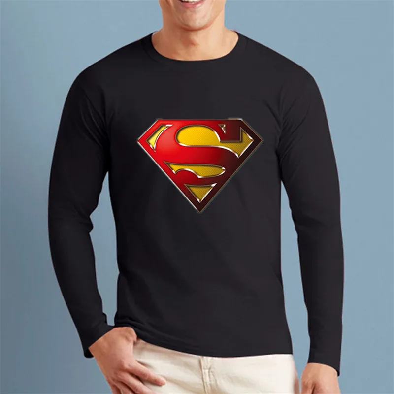 Men's fashion new print tees Superman 3D logo casual tshirt Autumn plus