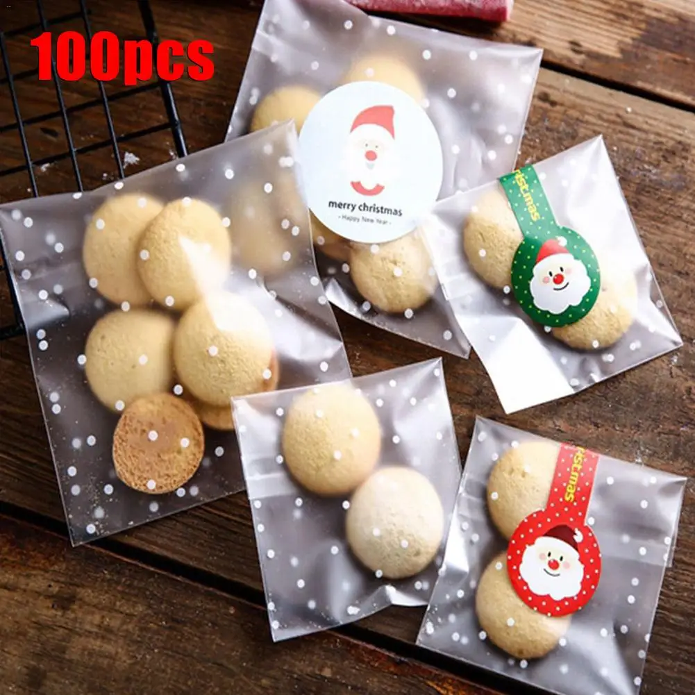 100 PCS/ Pack Cookies Biscuits Candies Baking Supplies Food Packing Bags Frosted Dots Self-Adhesive Cellophane Storage Packs