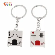 AMGJ Chinese Style 1 Pair Couple Jiong Letter Emoticon Pattern Keychain Keyring Valentine s day Love