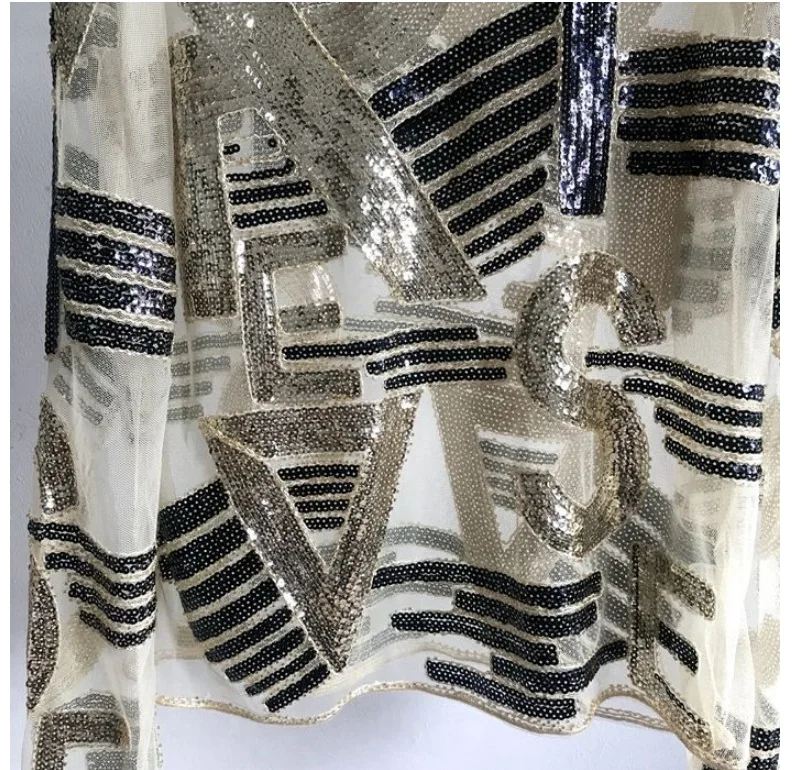 Letter Striped Beading Sequined Blouse Women 9