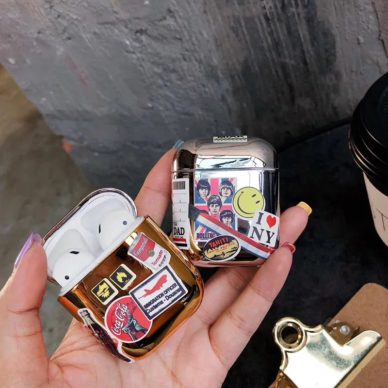 Тренд DIY Покрытие блестящие беспроводные наушники зарядный чехол сумка для Apple AirPods 1 2 мягкий силиконовый Золотой Bluetooth коробка гарнитура