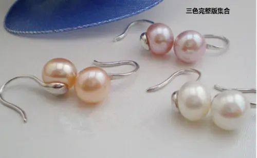 

OW!!! 3pc 8-9MM White Pink Purple aquaculture Pearl Earring Silver hook