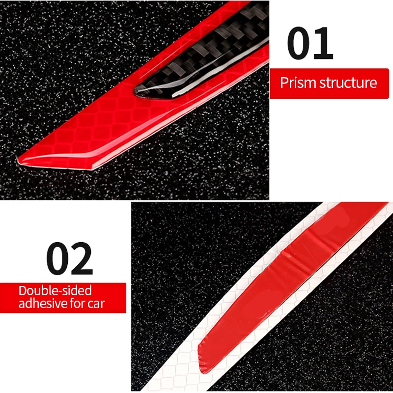 Red WindCar Universal Car Side Door Edge Bumper Car Door Open Reflective Warning Stickers Night Visibility Safety Anti-Scratch Protection Carbon Fiber Strips 8 Pack 