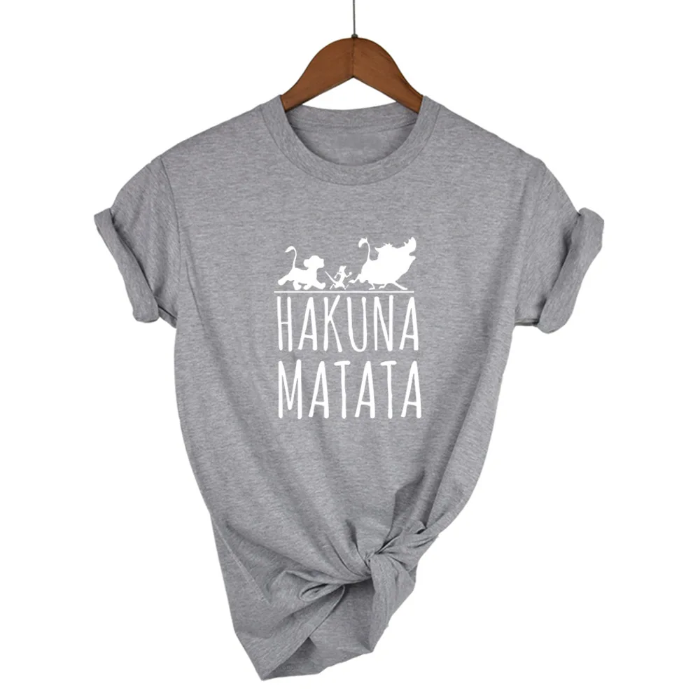 

100% Cotton top Hakuna Matata letter print Tee shirt Homme 2019 Summer Women Short Sleeve t shirt Plus Size women casual