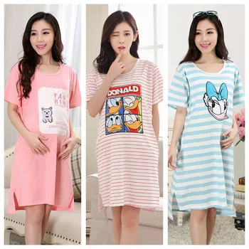 

Cartoon maternity dress cotton short sleeves postpartum pregnant women's pyjamas nightgown plus size sweatshirt dress