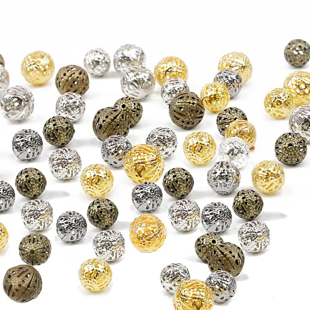 

4/6/8/10/12mm Gold/Silver/Bronze Metal Beads Iron Ball Spacer Beads Hollowed Exquisite Beads For Jewelry Findings DIY