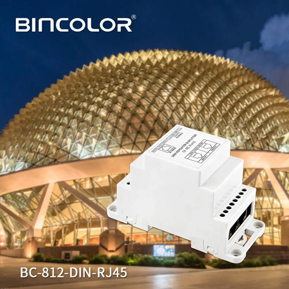 DIN Rail led DMX512 усилитель сигнала Один входной канал, два выходных канала DMX контроллер BC-812-DIN-RJ45 DC12-24V