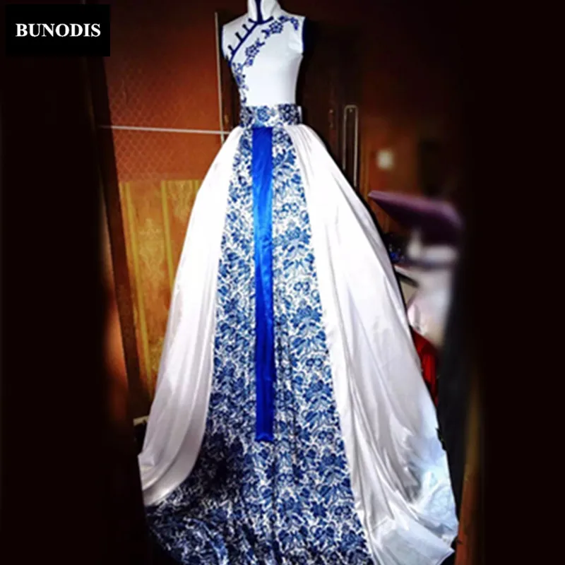 BU027 китайский ветер синий длинная юбка для ночного клуба вечерние праздновать сценический костюм Одежда Fashion Show певцов танцор Bling Для