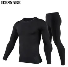 ICESNAKE Men Cotton Thermal Underwear Set Motorcycle Skiing Winter Warm Base Layers Tight Long Johns Tops & Pants Set winter warm outdoor sports thermal underwear set polartec long johns men women thermal underwear top pants cycling base layers 4
