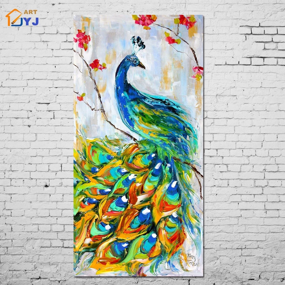 

JYJ Textured Peacock Picture Wall Art Home Decoration Hand painted Modern Abstract Oil Painting on Canvas Gift Unframed SL157