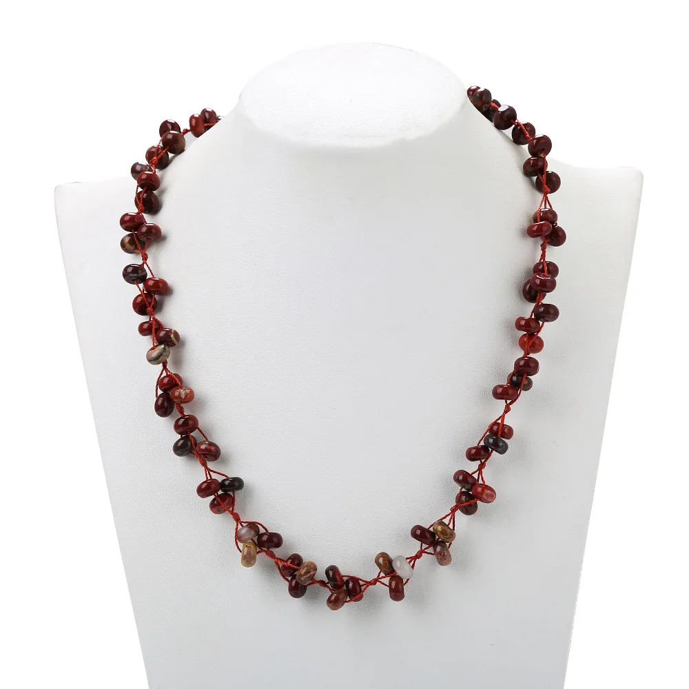 

Red Jasper Woven Necklace Natural Stone Crystal Ladies Pearl Chain Fashion Combination Energy Women Jewelry Collar Chunky Coral