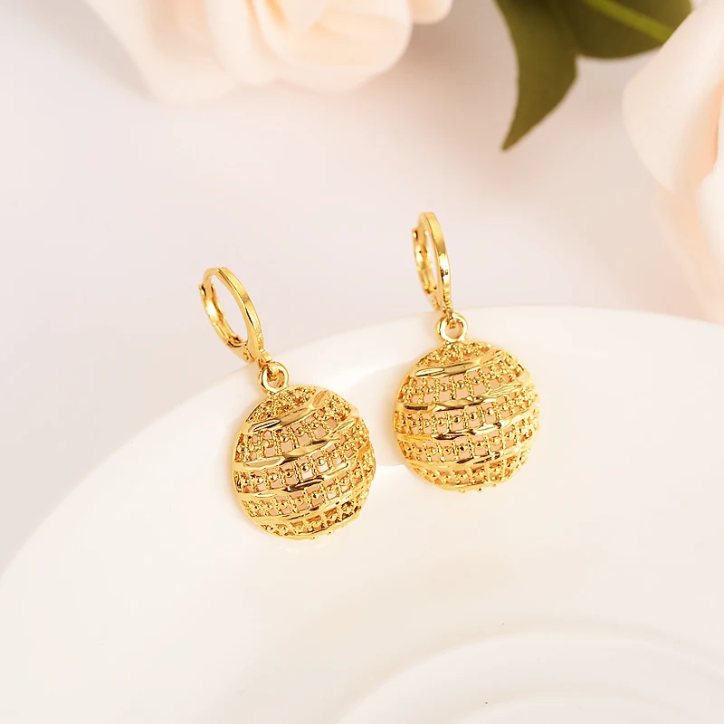 gold Europe geometry round hollow out Beads Earrings for Women/Girls