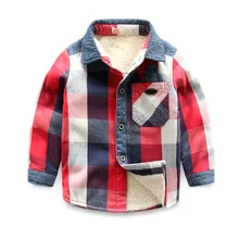 2016 New Children’s boys pattern Shirt Cotton 2 Color Kids Plus velvet Check Shirts 2016 Long Sleeve Thickening Boys Blouses AU