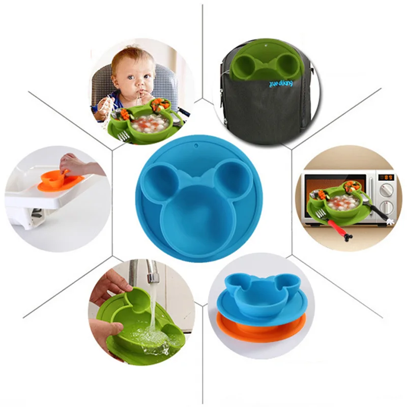 3 PcsSet Baby Food Storage Silicone Tableware Solid Cute Dishes Kid Plate Bowl Eco-friendly Children Training Dinnerware BB5116 (16)