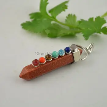 

Hot~! 7 Beads Golden Sand Gem Prism Stone Chakra Reiki Healing Point Pendant 8pcs