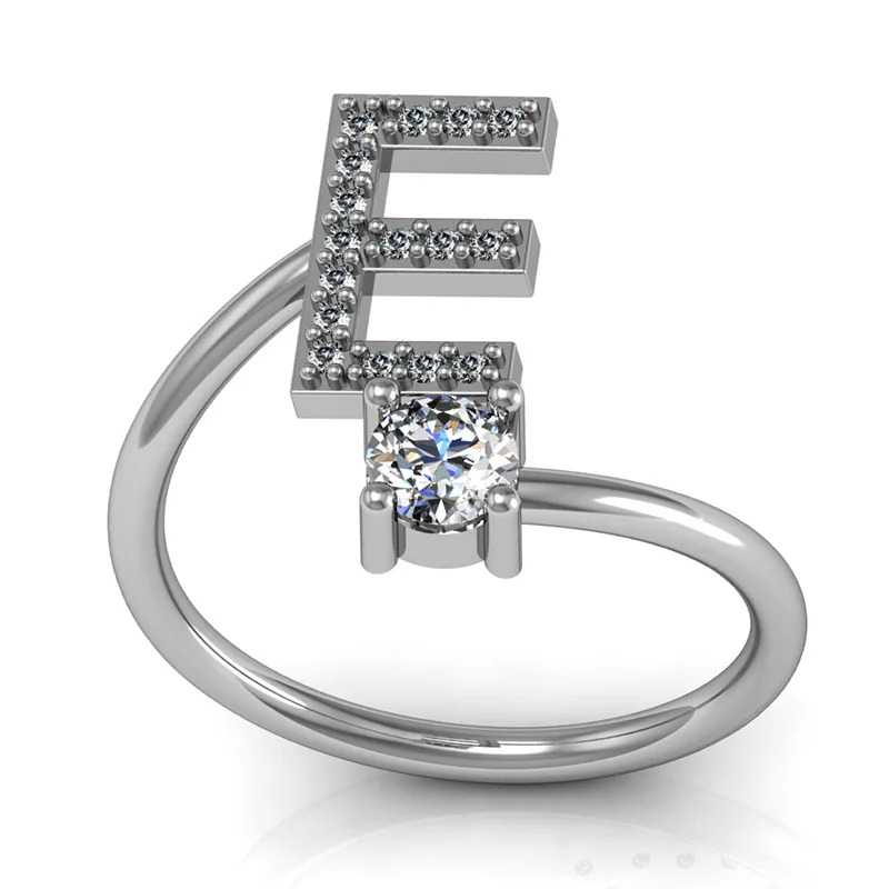 Двойное яркое креативное кольцо 26 букв из кубического циркония белого золота с открытым пальцем для женщин, женские вечерние ювелирные изделия в подарок KCR208 - Цвет основного камня: E