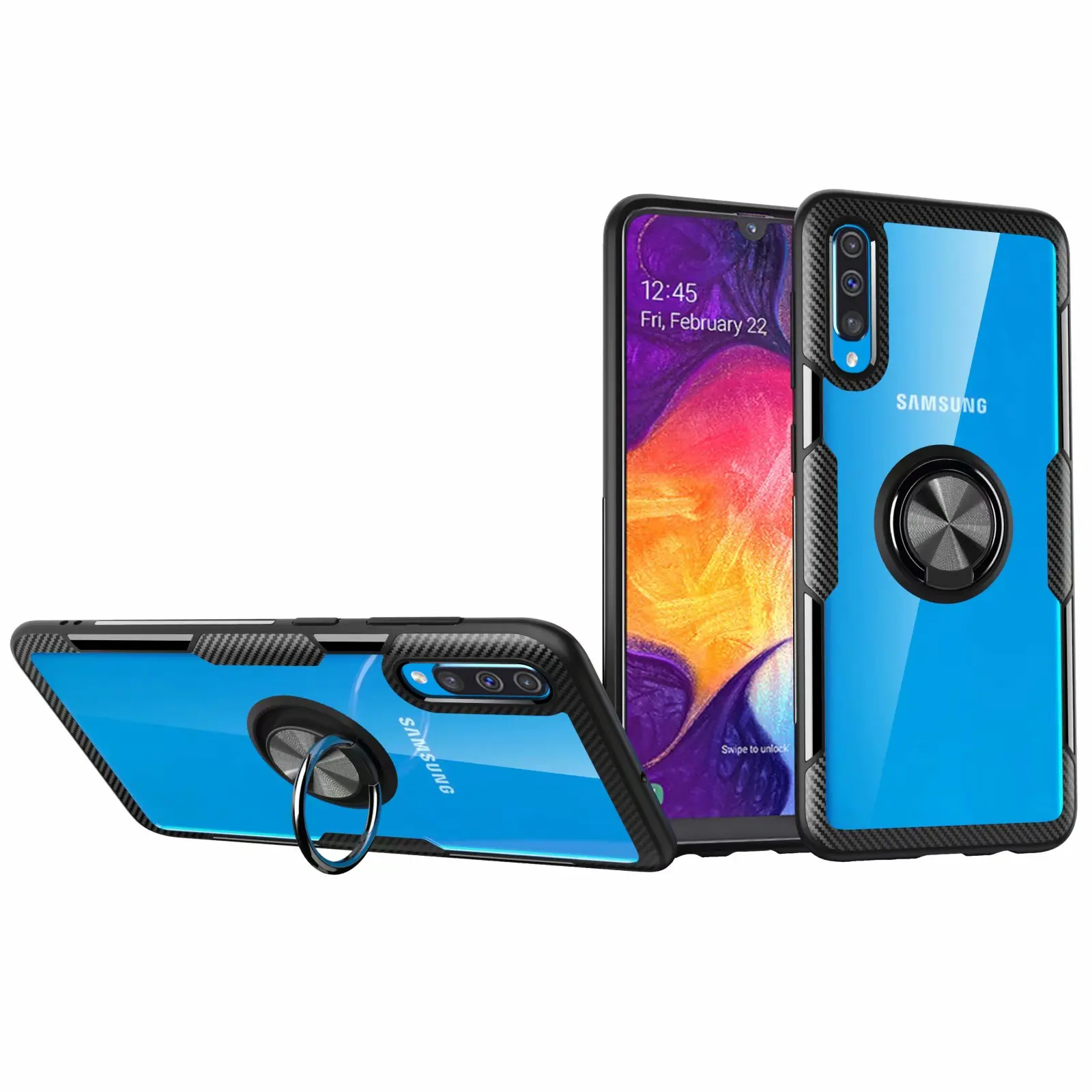 

For Samsung Galaxy A50 A70 A30 Case Hard With Ring Stand Magnet Transparent Protective Back Cover case for samsung A10 A20