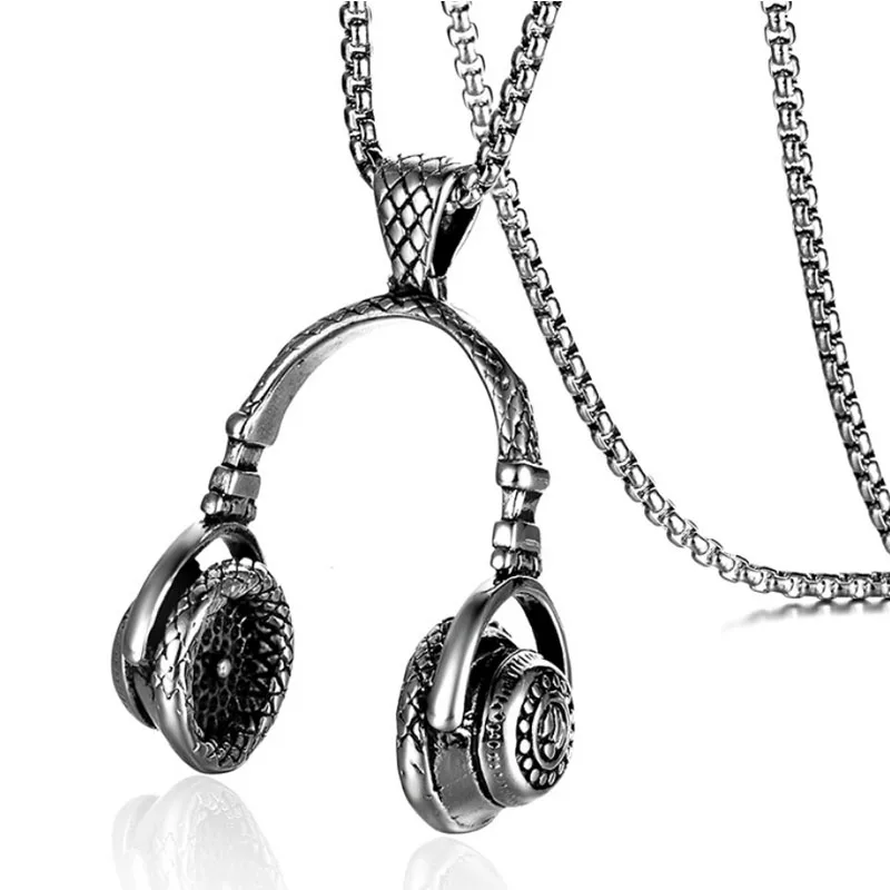 

Fashionable stainless steel headphone necklace titanium steel hip-hop necklace accessories love music gold headphone pendant