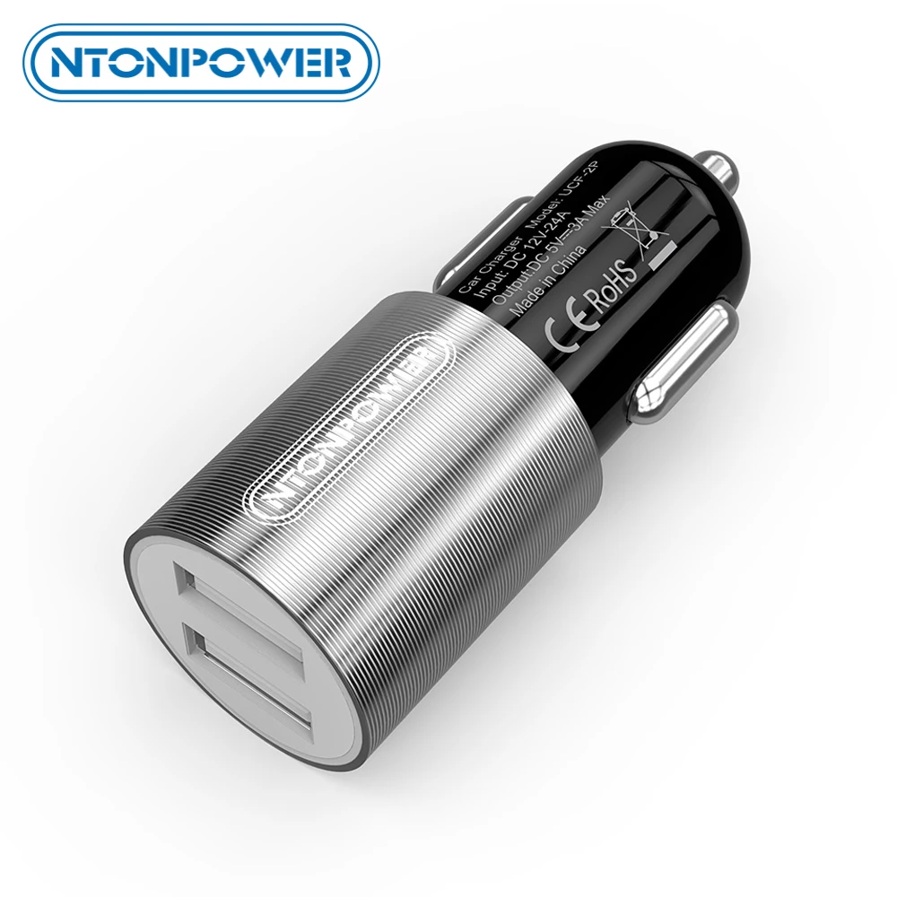 

NTONPOWER Mini Portable Universal USB Car Charger Adapter DC 12V-24V Dual Ports 3A for Smart iPhone/ Samsung/ Xiaomi/ iPad