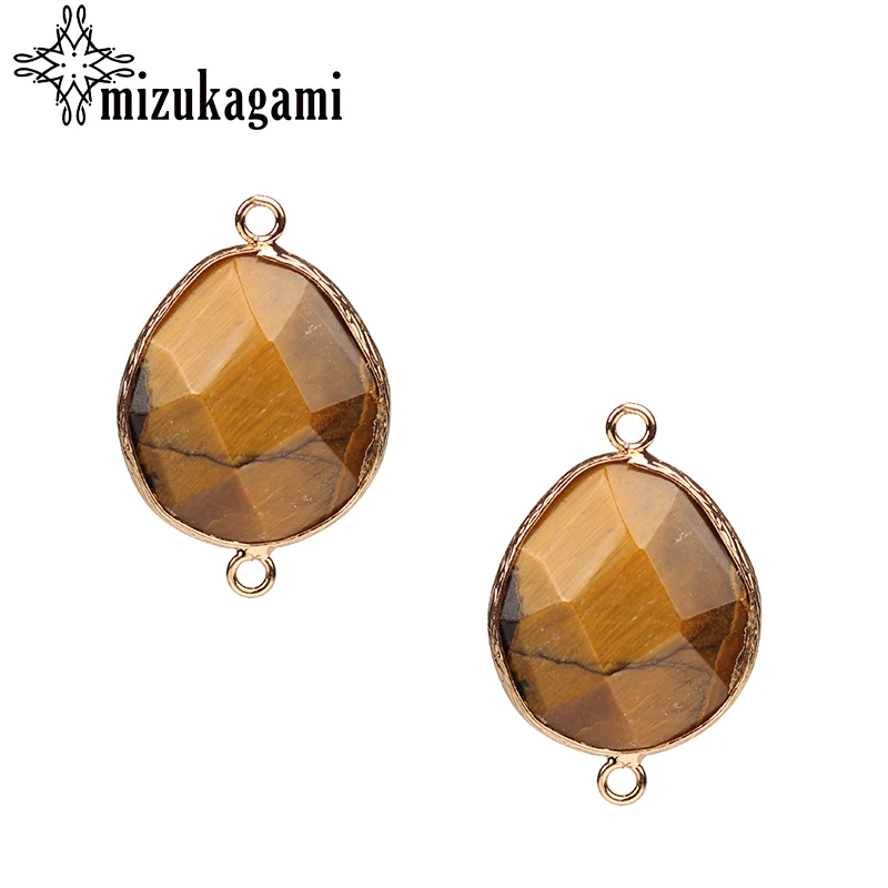 21*24mm 1pcs Natural Stone Charms Pendant Brown Tiger's Eye Water Drop Double Hole Connector For DIY Jewelry Finding Accessories |