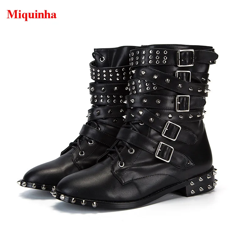 Miquinha Cool Women Motocycle Boots Spikes Studded Multi Miquinha Cool Women Motocycle Boots Spikes Studded Multi