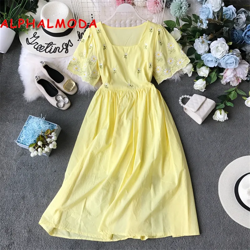 ALPHALMODA новинка 2019 платье с цветочной вышивкой для морского отдыха квадратный