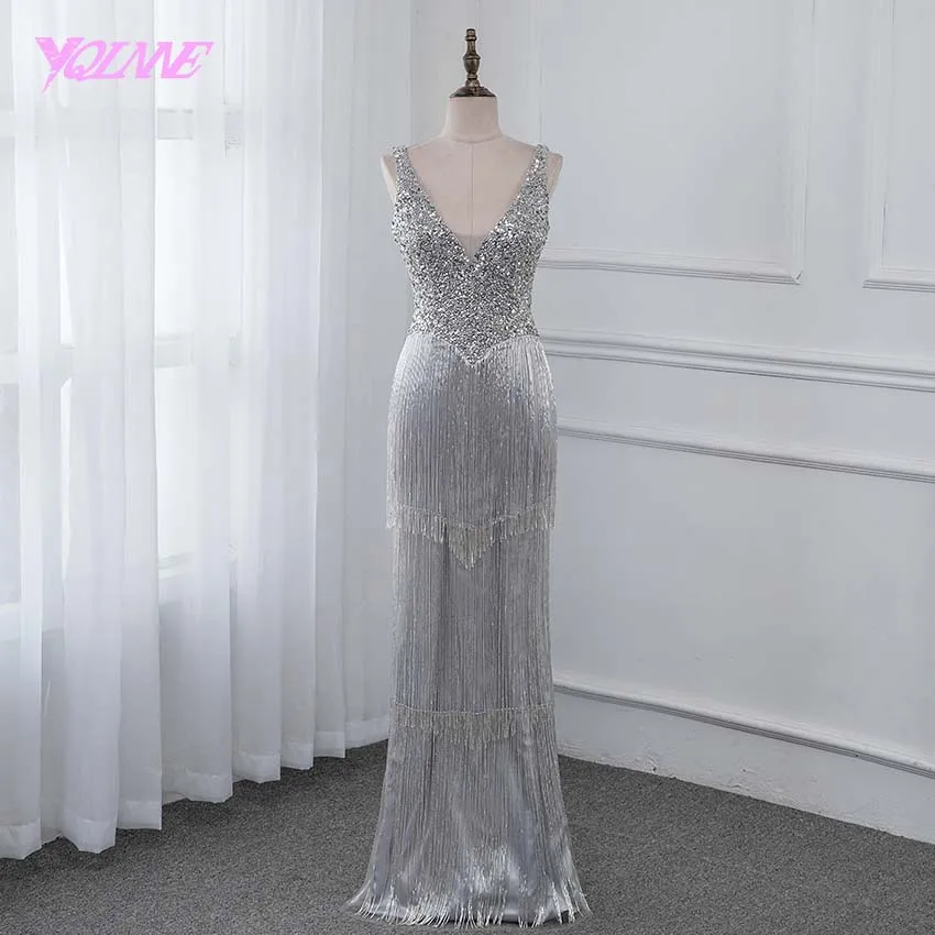 Kaufen YQLNNE Neue 2019 Luxus Abendkleid Pageant Kleider V ausschnitt Perlen Quaste Mode Abendkleid Wettbewerb Kleid Backless