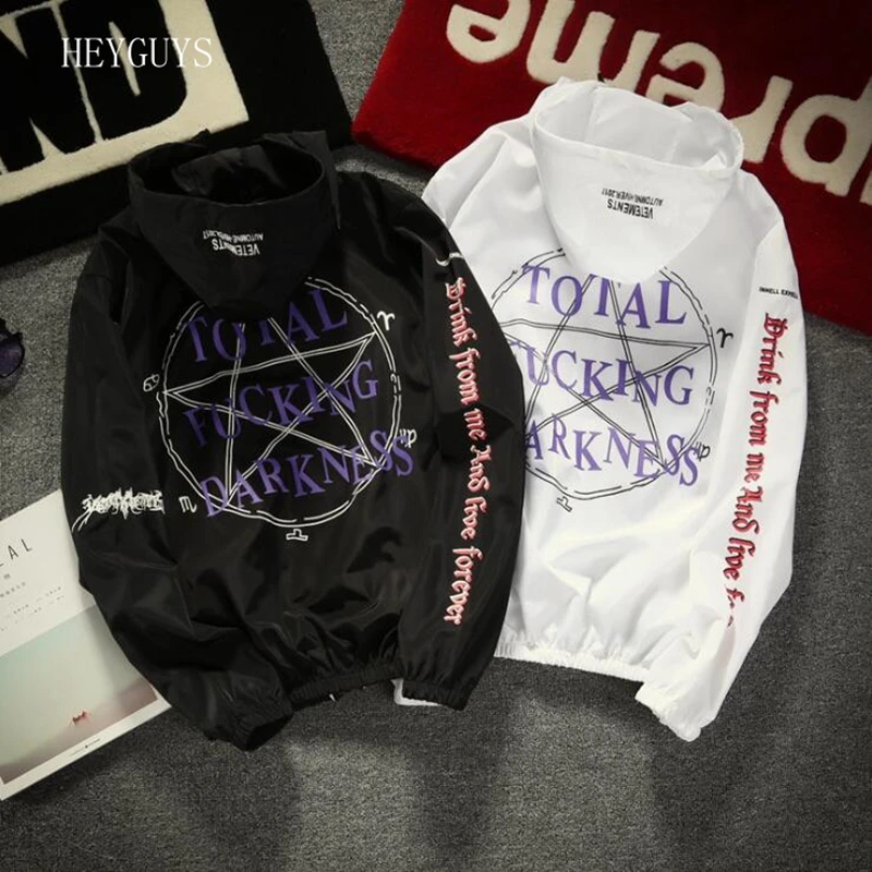 

HEYGUYS Summer ultra-thin sunscreen jacket man print jacket sunscreen Harajuku six-star pattern lovers hooded sunscreen clothing