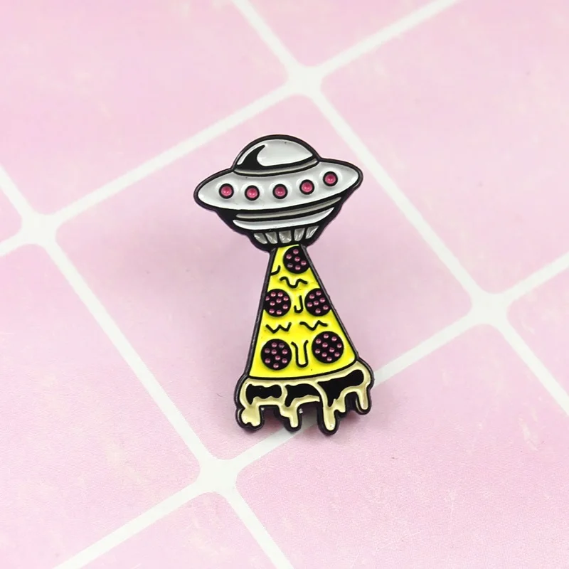 

UFO cute pizza brooch space universe badge shaped spaceship galaxy brooch children explore the universe mystery badge gift