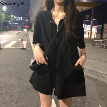 

Rompers Women Summer 2020 New Korean Style All-match Simple Daily Loose Leisure High Waist Womens Clothing Female Trendy Soft