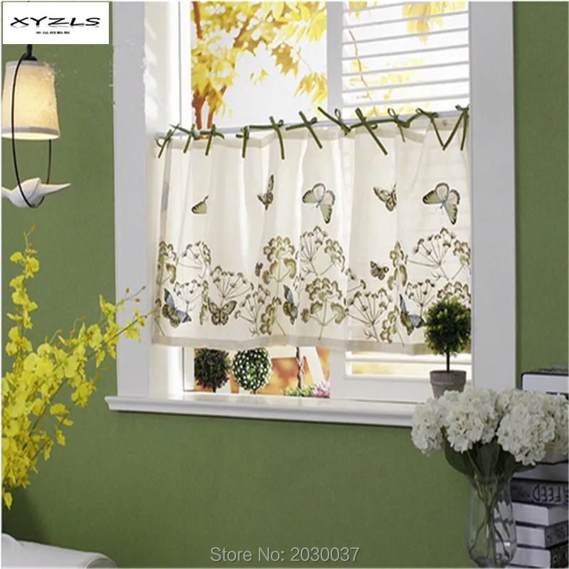 

XYZLS American Pastoral Embroidered Blinds Half Curtains for Living Room Kitchen Curtains Coffee Window Screening Short Curtain