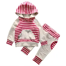 Warm Hooded 2pcs Striped Set Kids Baby Boy Girls Toddler Long Sleeve Pocket Tops Harem Pants Active Tracksuit Unisex Outfits
