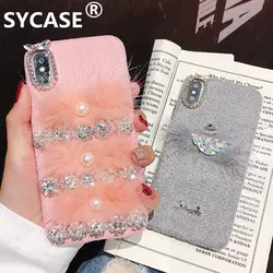 SYCASE Новинка для iPhone X Xr Xs max модная норка MS Shell для iPhone 6 6s Plus 7 8 Plus чехол роскошный Алмазный жемчуг плюшевый чехол для женщин