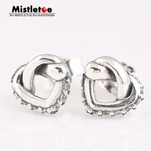 Аутентичные 925 пробы серебряные серьги-гвоздики с узлом в форме сердца, европейские ювелирные изделия