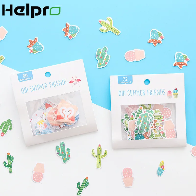 Helpro 36/72 шт. kawaii стикер с рисунком из мультфильма фламинго кактус &quotсделай сам&quot