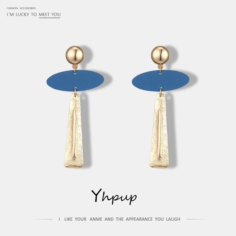 

Yhpup Zinc Alloy Blue Paint Long Metal Accessories Dangle Earrings Fashion Charm Party Earrings For Women Bijoux