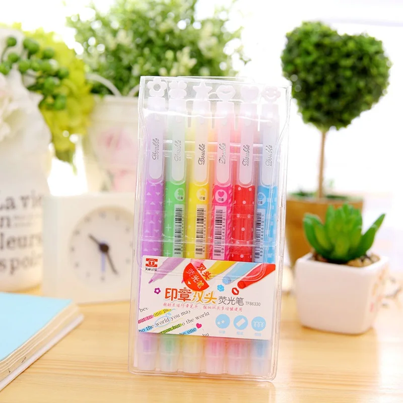 

48 pcs/Lot Cute highlight pen Fluorescent marker Neon stamp highlighter Scrapbooking tools Office material School supplies CB689