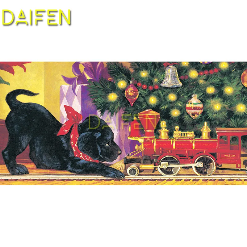

5D DIY Diamond embroidery Full Square Diamond painting Cross stitch Christmas tree black dog train Full Round Diamond mosaic